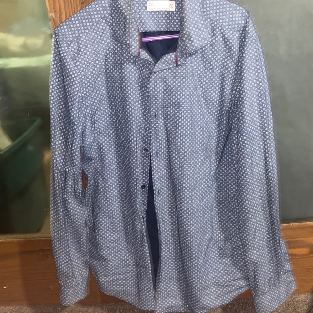Denim and Flower Long Sleeve Mens Dress Shirt XL